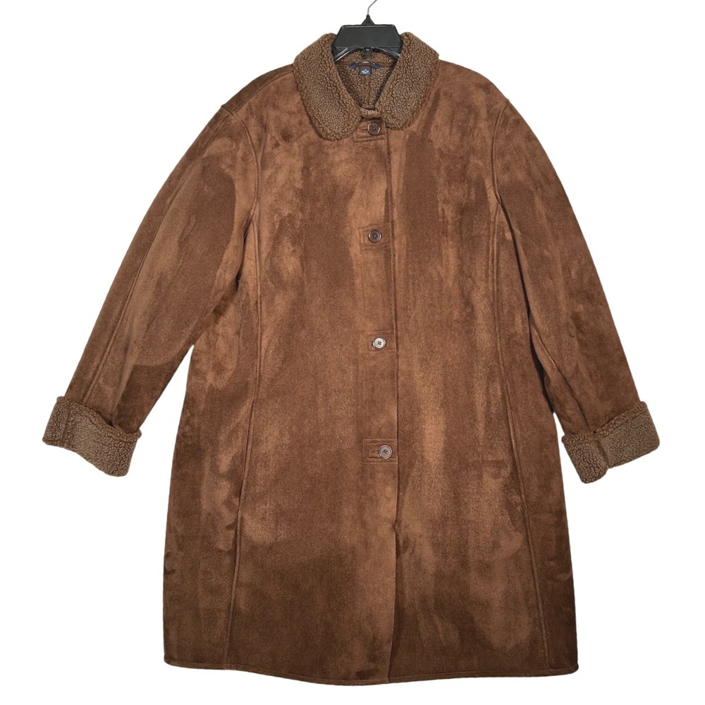 Lands End Brown Faux Suede Sherpa Lined Winter Coat Jacket Women's Size 1X